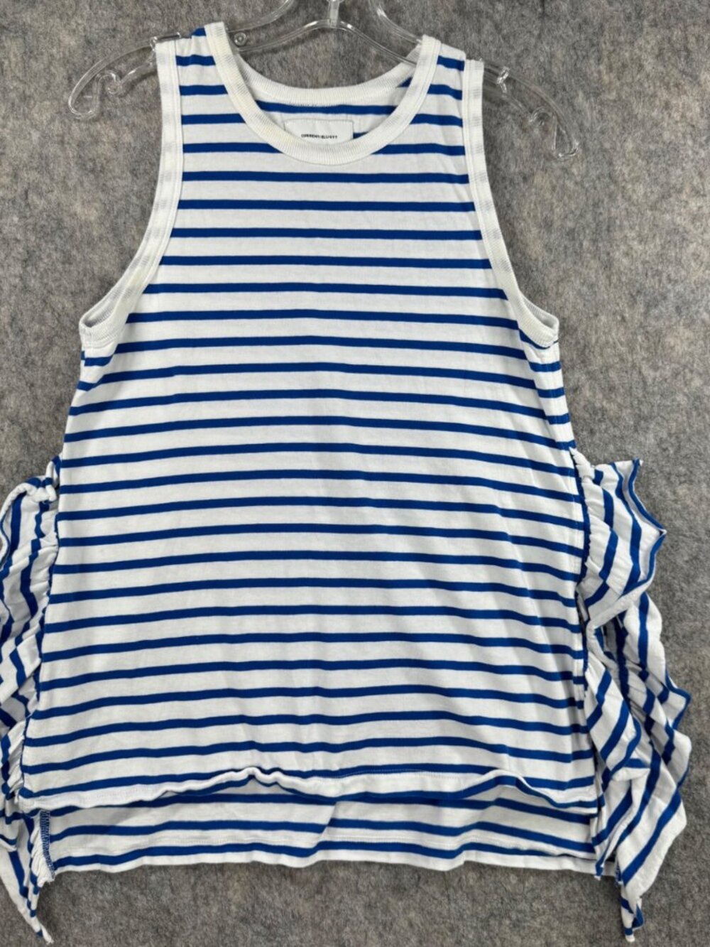 Current/Elliott Striped Tank Top Side Ruffle Sz 2 (M) Blue White